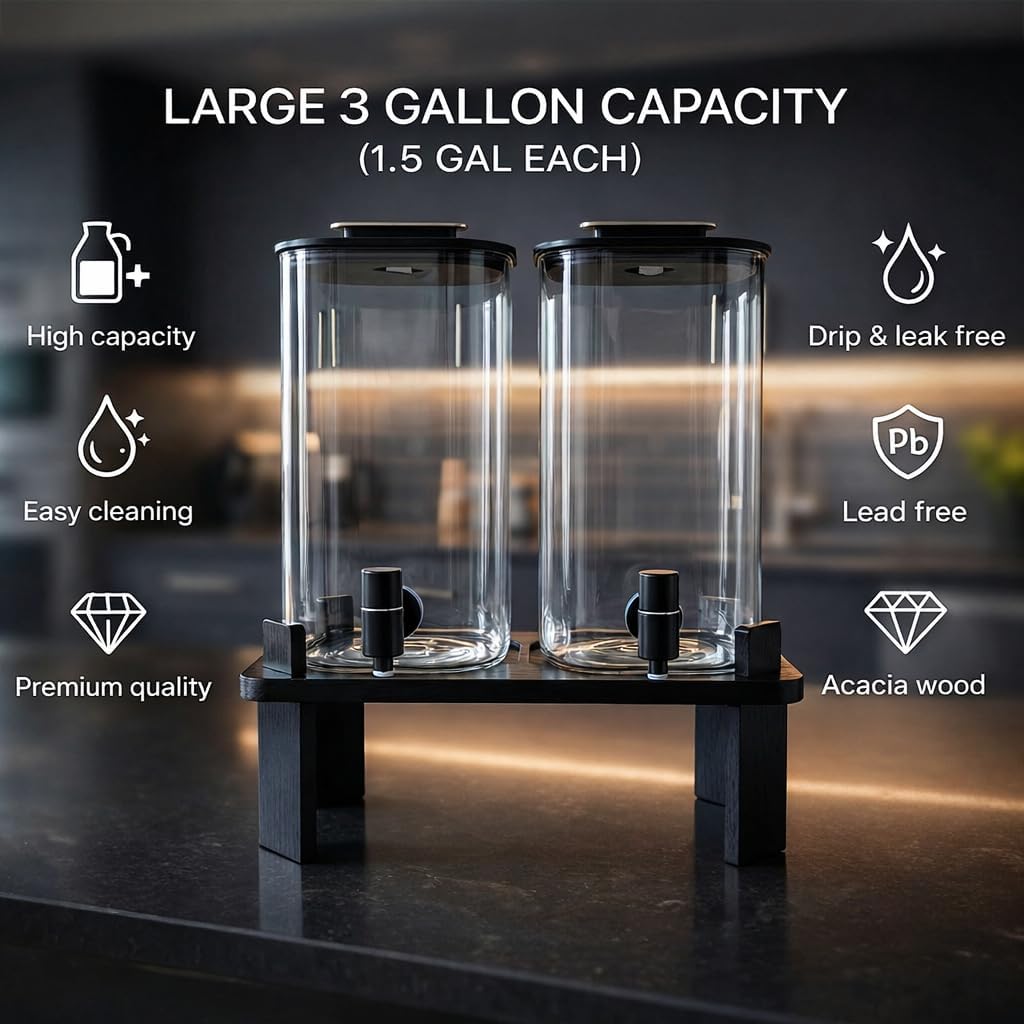 Three gallon total capacity and key features of the Ovonza dispenser set