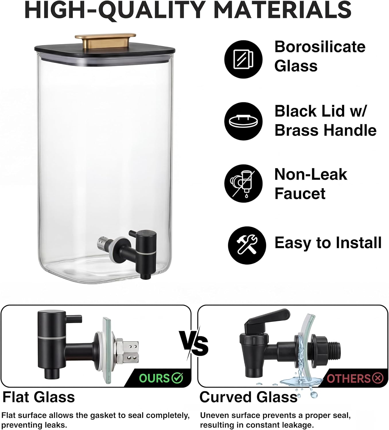 Ovonza dispenser materials and flat glass faucet installation comparison